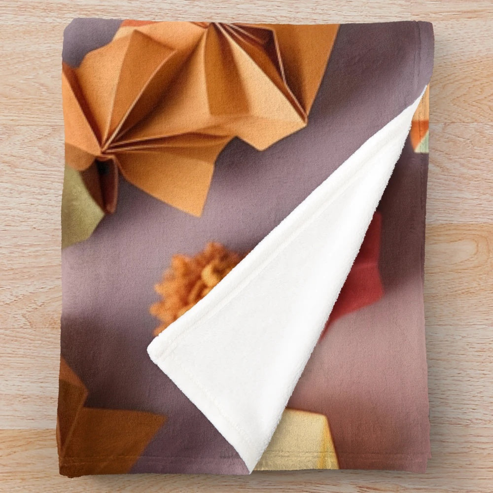 Origami art autumn wreath plush blanket with vibrant fall leaves