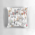A luxurious travel pillow featuring a stylish Parisian-inspired design with the Eiffel Tower, flowers, and gold accents.