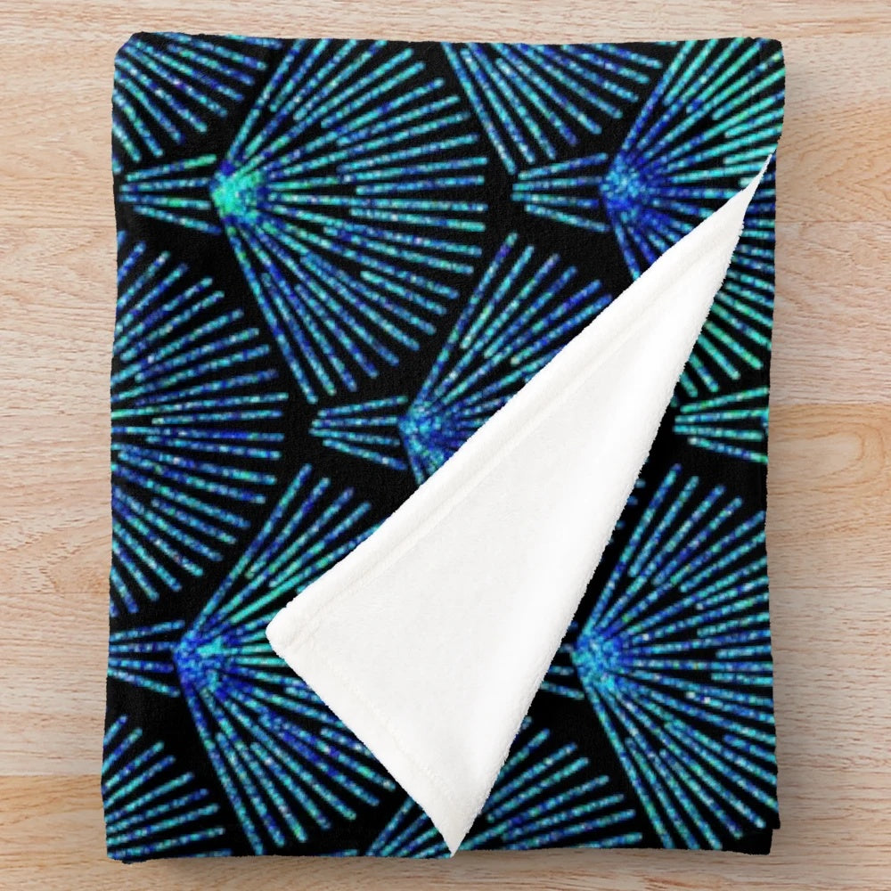 Peacock feather plush blanket with abstract art design