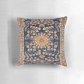 Sarouk Persian Floral Rug Print Pillow with vibrant blue and salmon colors