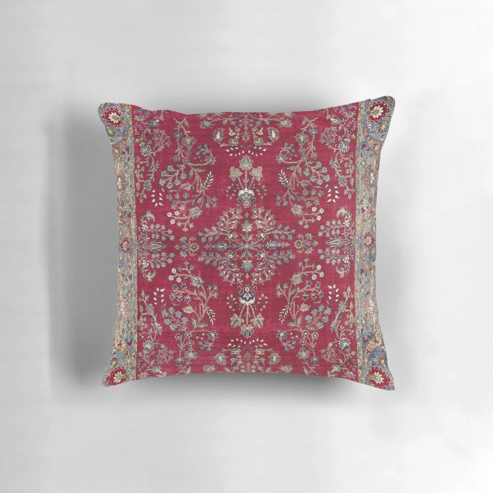 Vibrant Kashan Persian Rug Print Pillow with Floral, Geometric and Tribal Patterns