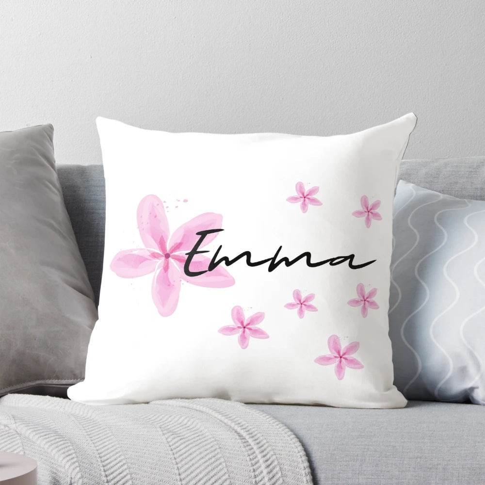 Beautifully crafted pink floral decorative throw pillow with a vintage-inspired design