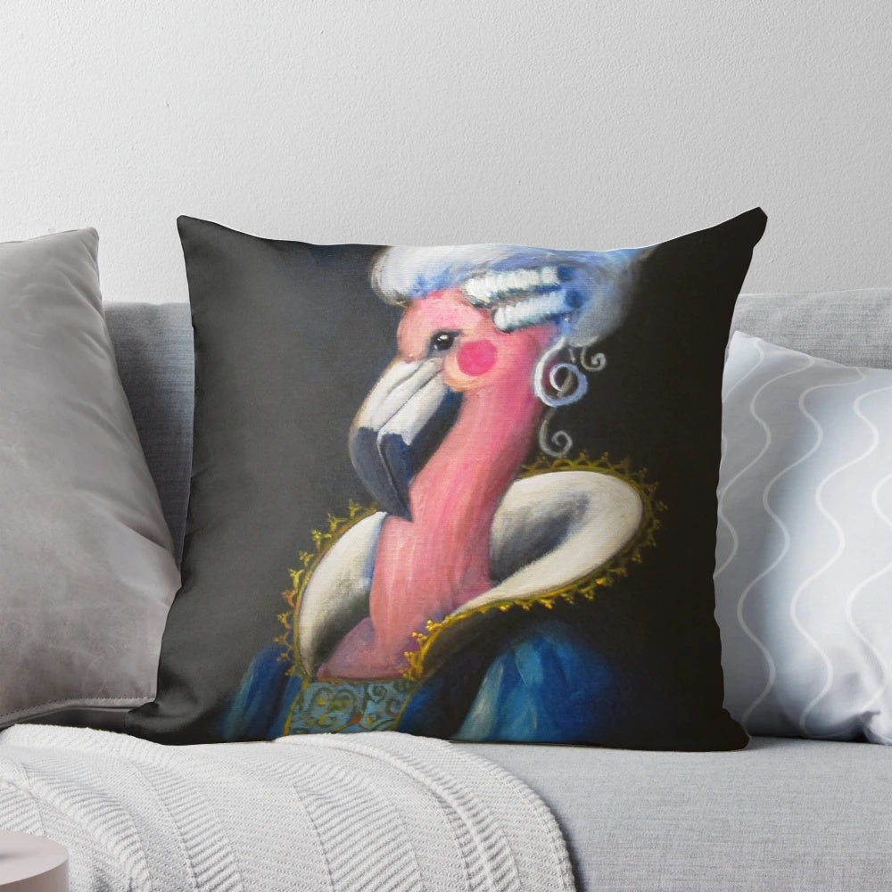 Soft, pink pillow featuring a portrait of Marie Antoinette in a whimsical, historical design.