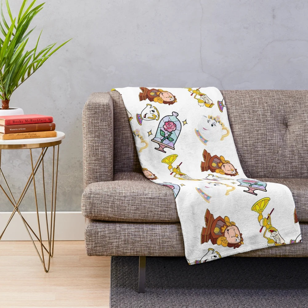 Soft, fluffy plush blanket with princess and prince inspired design