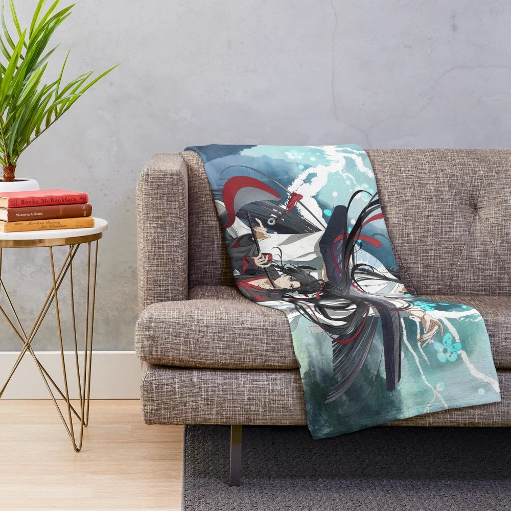A cozy plush blanket depicting Lan Wangji and Wei Wuxian from the popular anime/novel series Mo Dao Zu Shi.