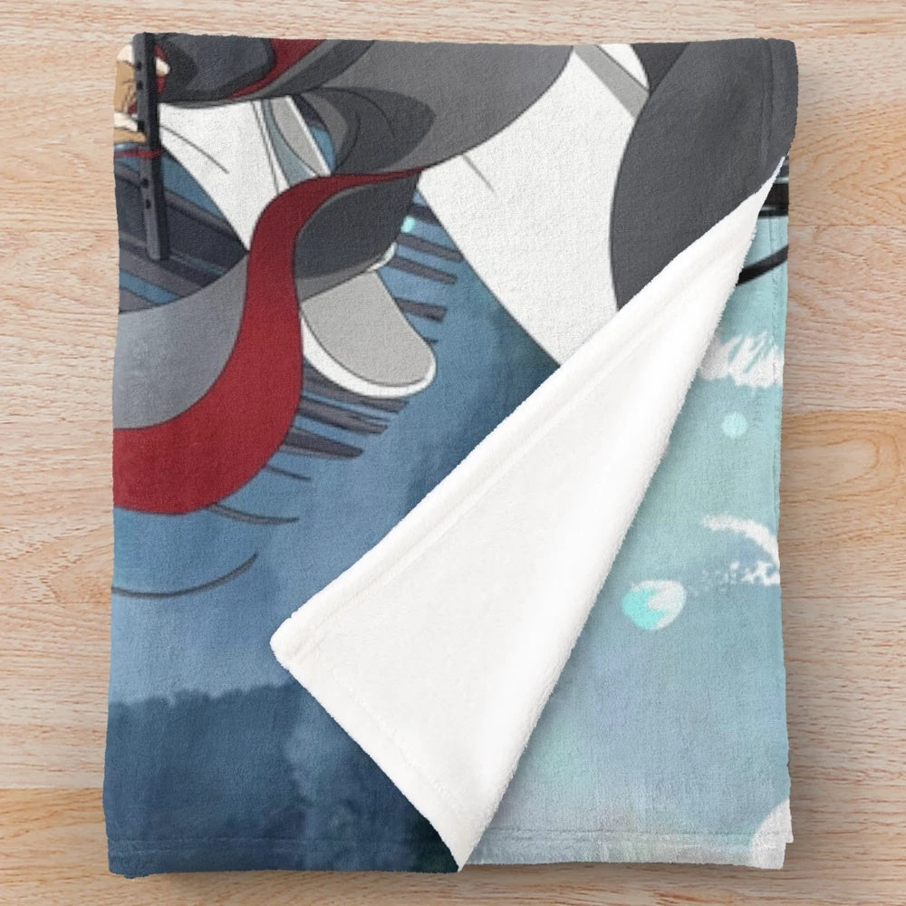 A cozy plush blanket depicting Lan Wangji and Wei Wuxian from the popular anime/novel series Mo Dao Zu Shi.