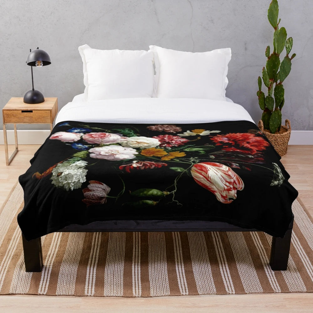 Plush blanket featuring a floral still life inspired by Dutch art