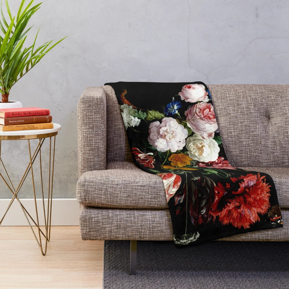Plush blanket featuring a floral still life inspired by Dutch art