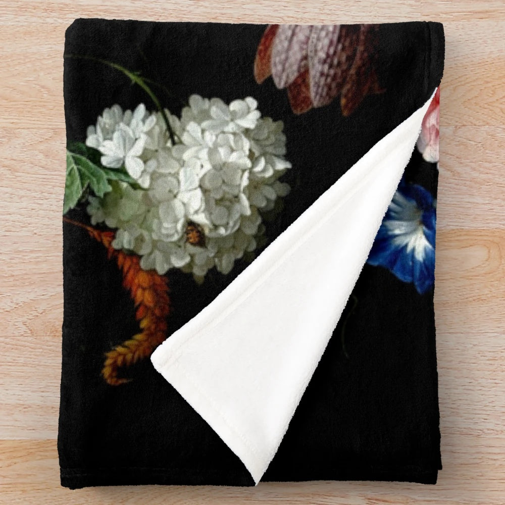 Plush blanket featuring a floral still life inspired by Dutch art