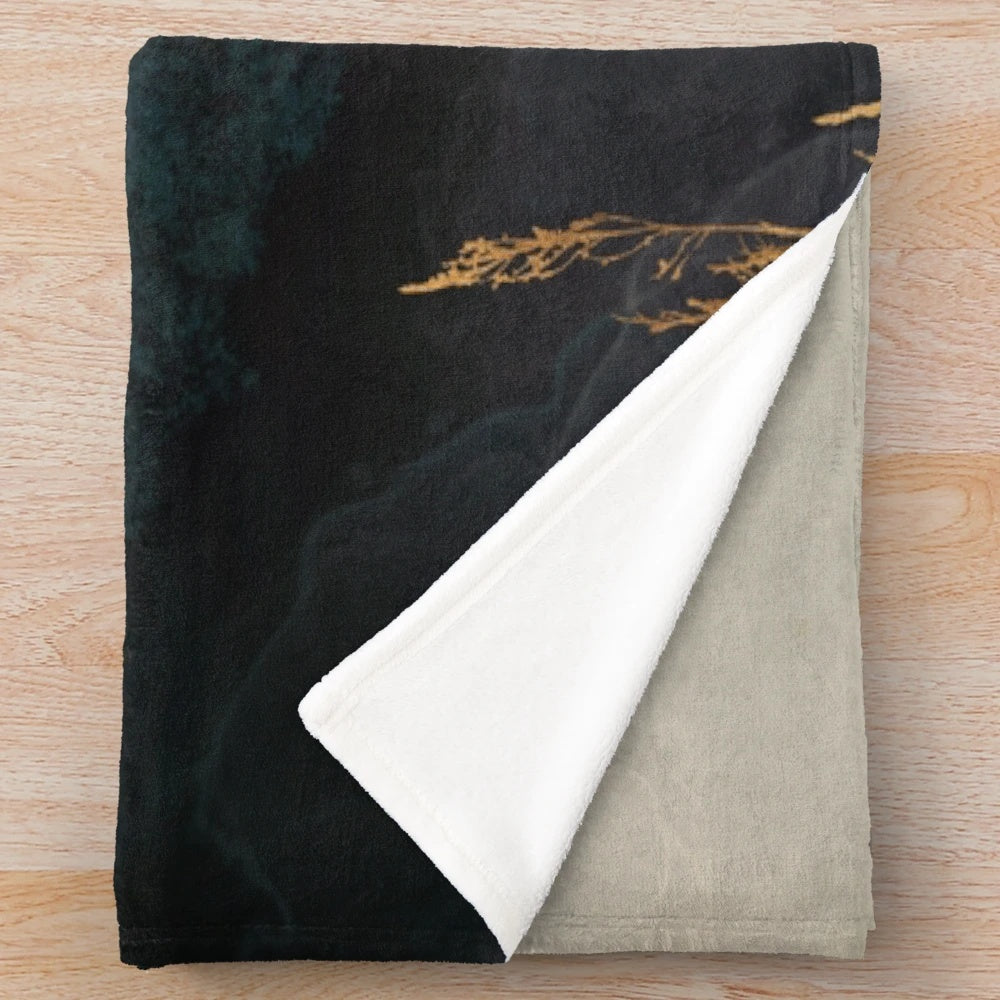 Elegant plush blanket with a nature landscape design featuring a crane bird in flight
