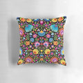 Colorful folk art floral design Wycinanki pillow on black background