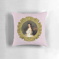 "Ornate portrait pillow featuring a classic, historical figure in a rococo-inspired style"