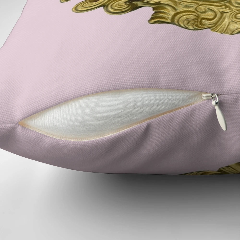 "Ornate portrait pillow featuring a classic, historical figure in a rococo-inspired style"