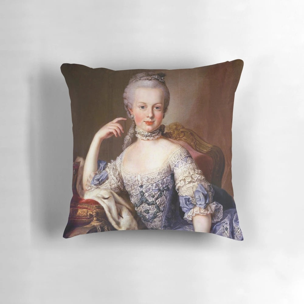 Decorative pillow featuring a portrait of Queen Marie Antoinette painted by Martin van Meytens