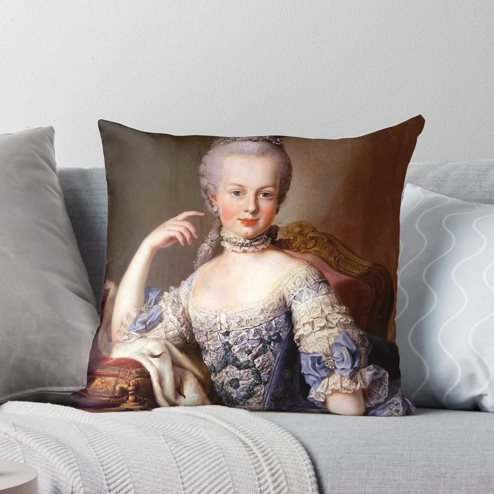 Decorative pillow featuring a portrait of Queen Marie Antoinette painted by Martin van Meytens