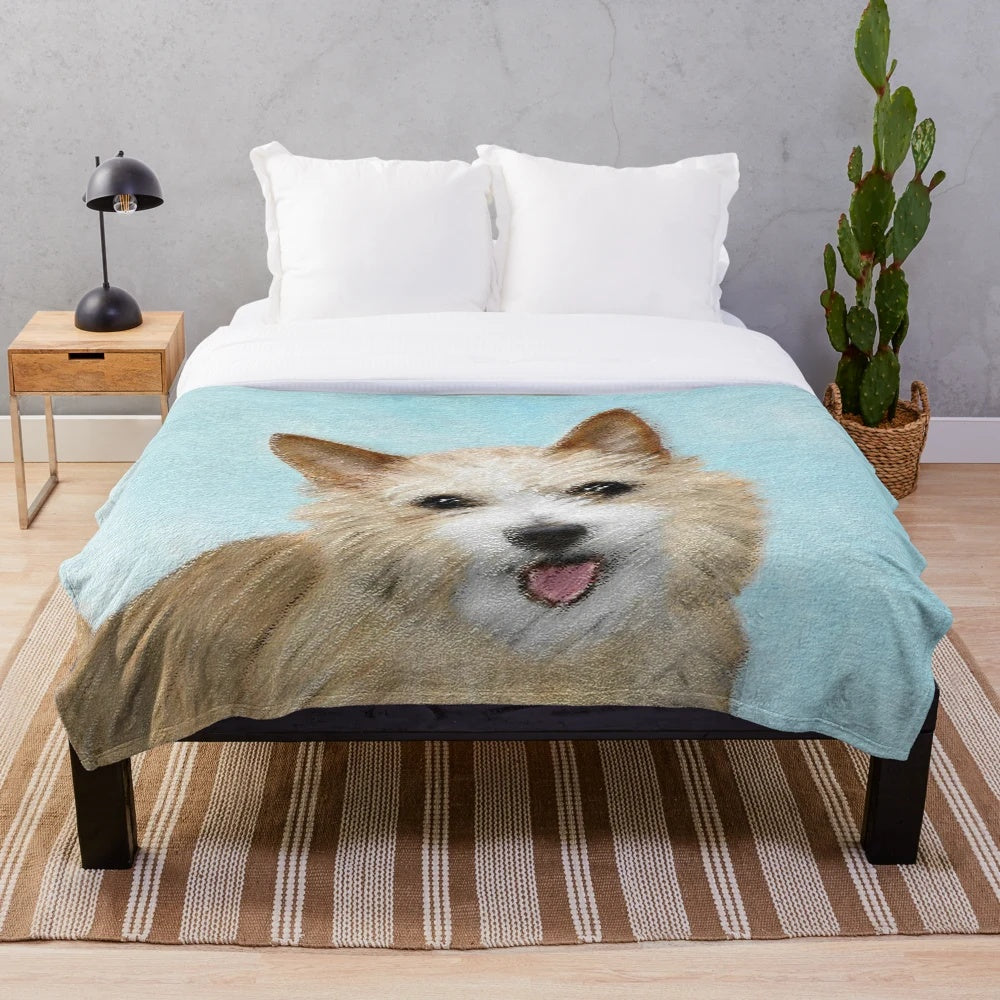 Portuguese Podengo Pequeno dog portrait painting on plush blanket