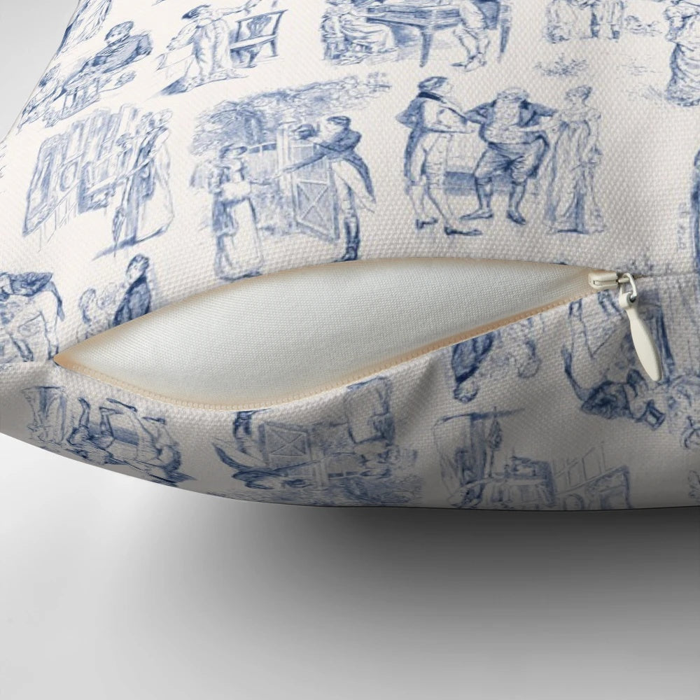 Pride and Prejudice inspired toile fabric pillow with vintage Regency-era design