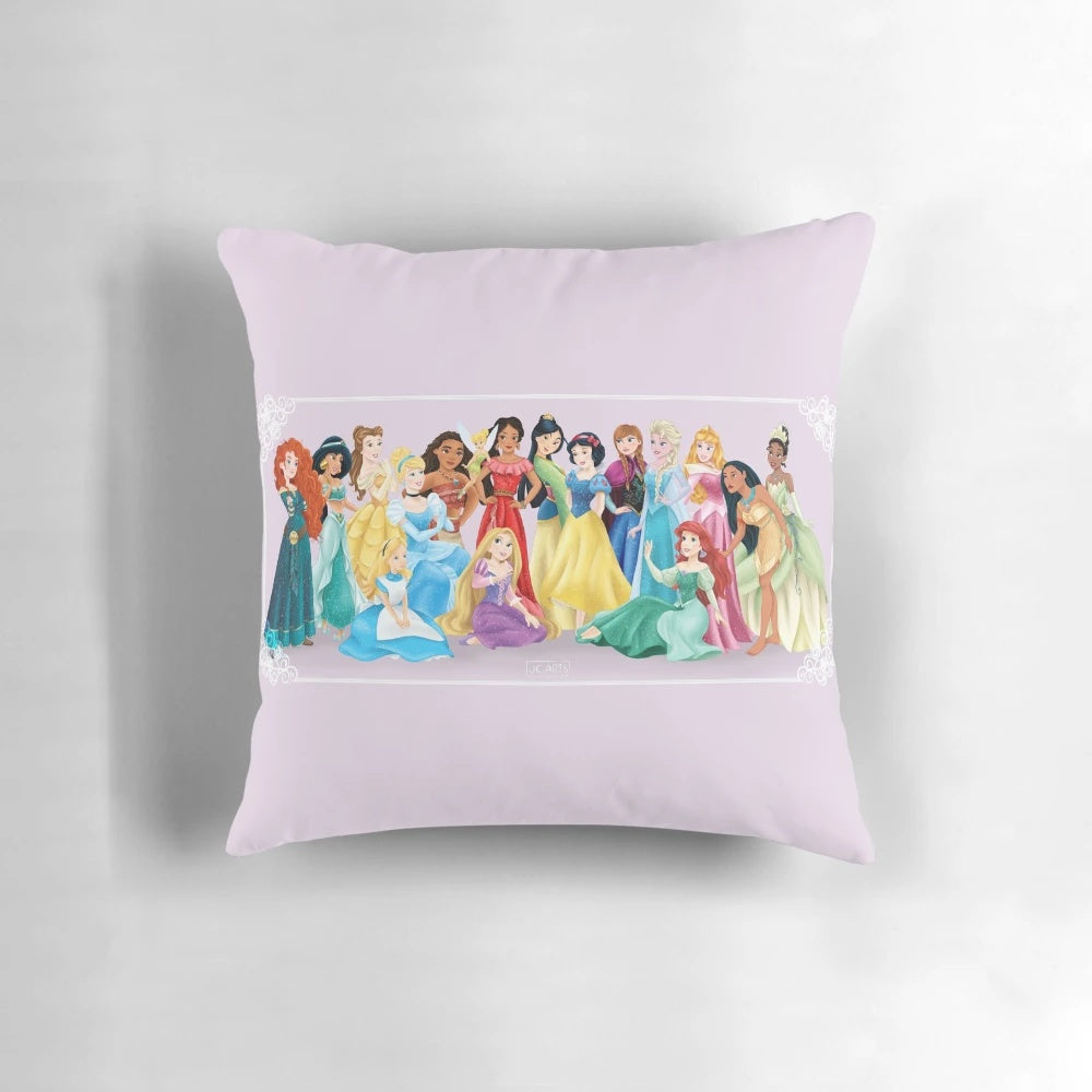 Soft, plush princess tribute pillow with regal design, perfect for a princess' bedroom