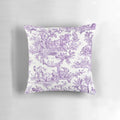 Elegant purple toile decorative throw pillow with French country or British style design