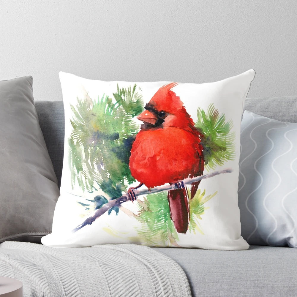 Vibrant watercolor painting of a beautiful red cardinal bird perched on a branch