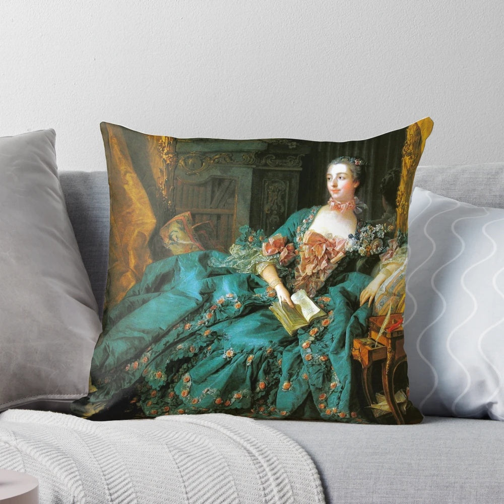 Decorative pillow featuring the Rococo-style painting "Madame de Pompadour" by François Boucher