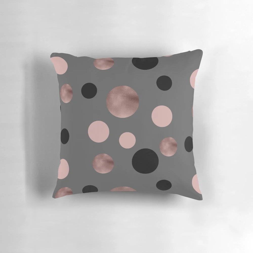 Elegant rose gold, black and pink dots decorative throw pillow