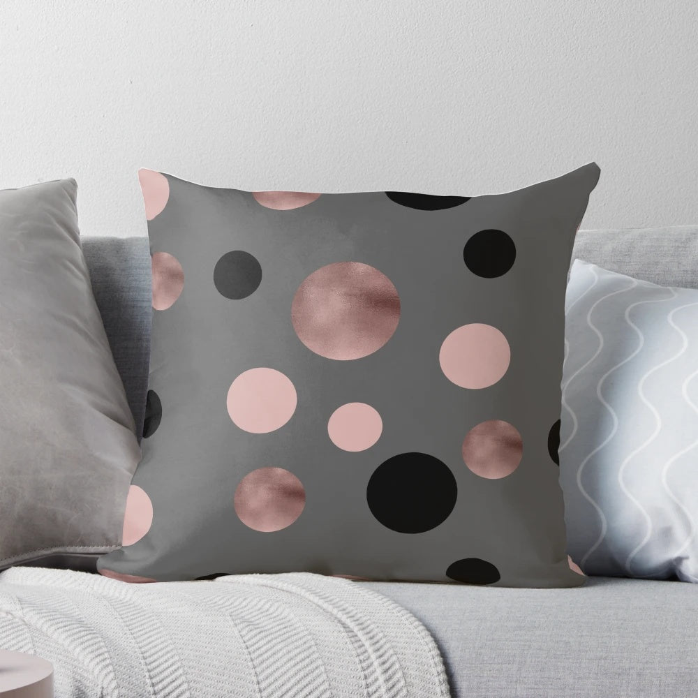 Elegant rose gold, black and pink dots decorative throw pillow