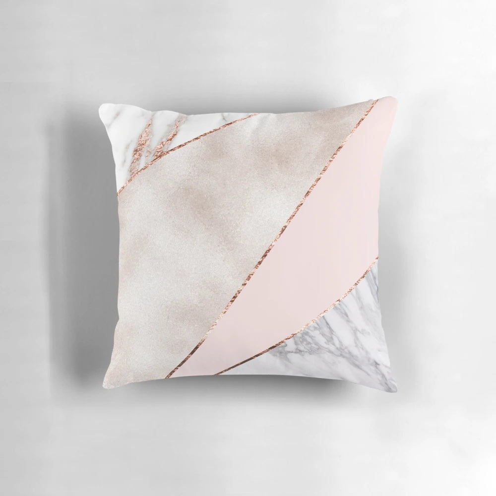 Rose gold marble decorative pillow cover with metallic accents