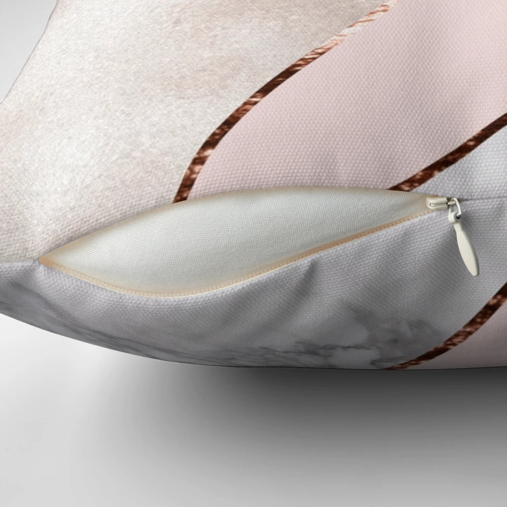 Rose gold marble decorative pillow cover with metallic accents