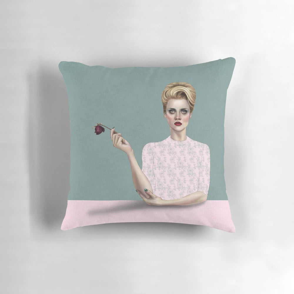 Beautifully detailed rose pillow with a delicate, floral pattern