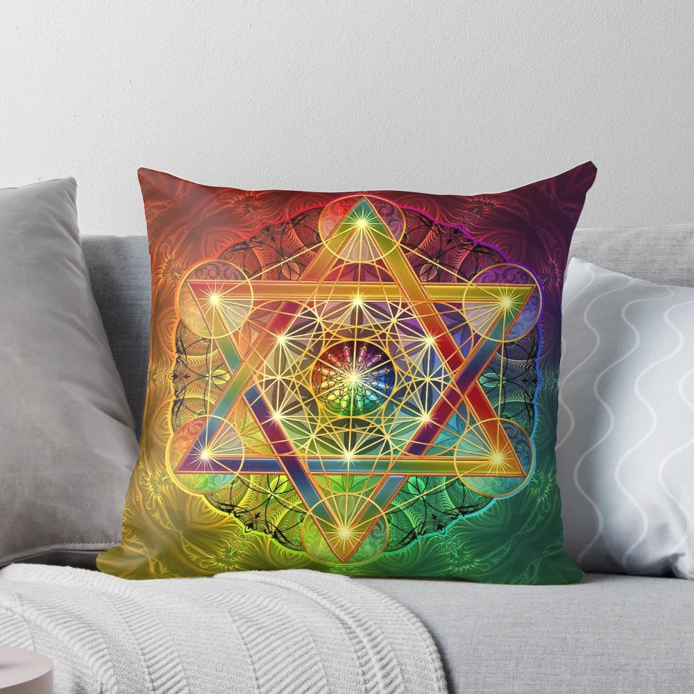 Multicolor fractal sacred geometry design on a square pillow