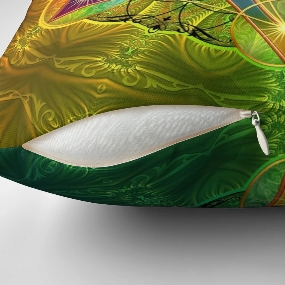 Multicolor fractal sacred geometry design on a square pillow