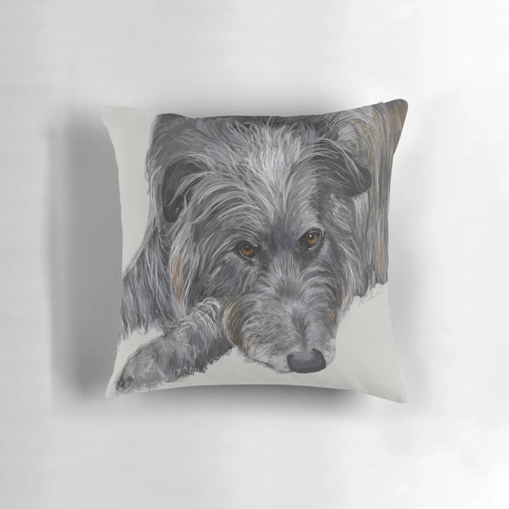 Soft and cozy Scottish Deerhound decorative pillow featuring breed-specific artwork