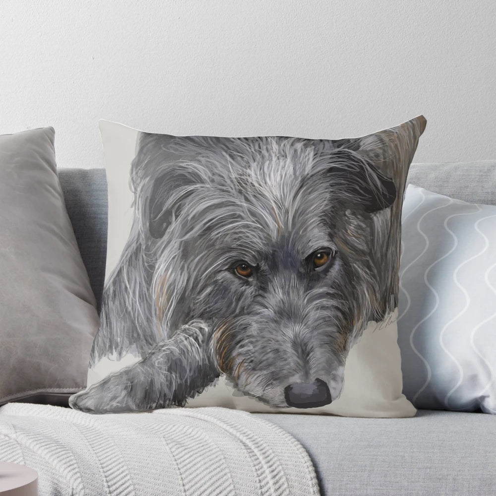 Soft and cozy Scottish Deerhound decorative pillow featuring breed-specific artwork