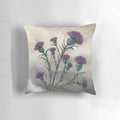 A purple thistle flower pillow, the national flower of Scotland, for traditional and elegant home decor.