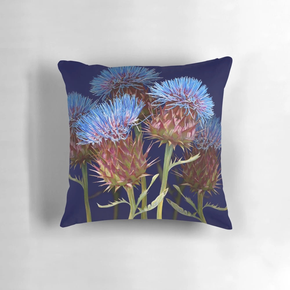 Vibrant blue Scottish thistle flower artwork