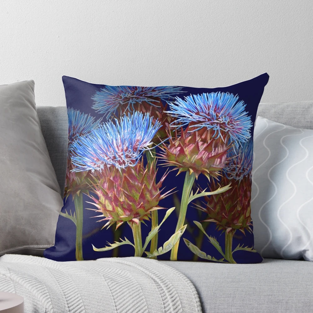 Vibrant blue Scottish thistle flower artwork