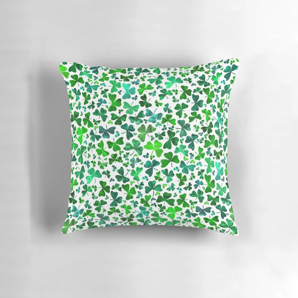 Watercolor shamrocks decorative pillow for St. Patrick's Day and Irish-themed home decor
