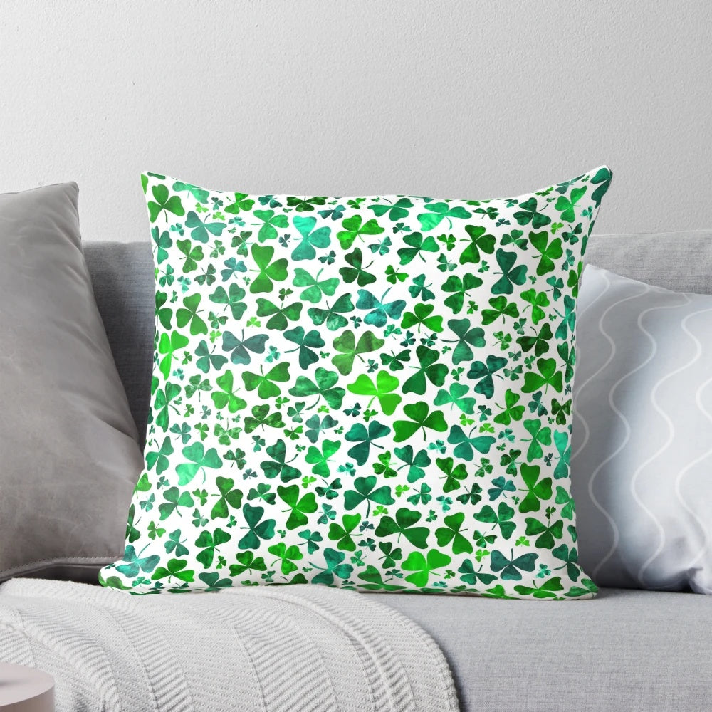 Watercolor shamrocks decorative pillow for St. Patrick's Day and Irish-themed home decor