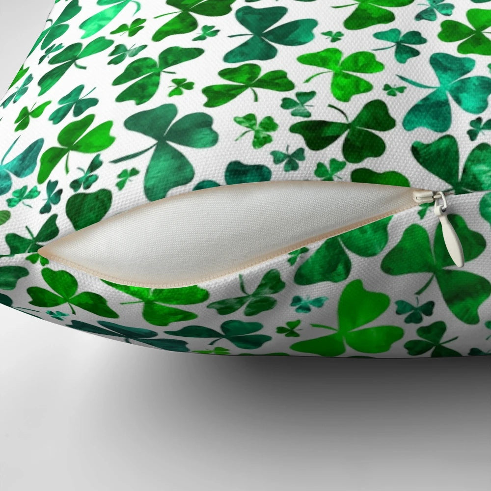 Watercolor shamrocks decorative pillow for St. Patrick's Day and Irish-themed home decor