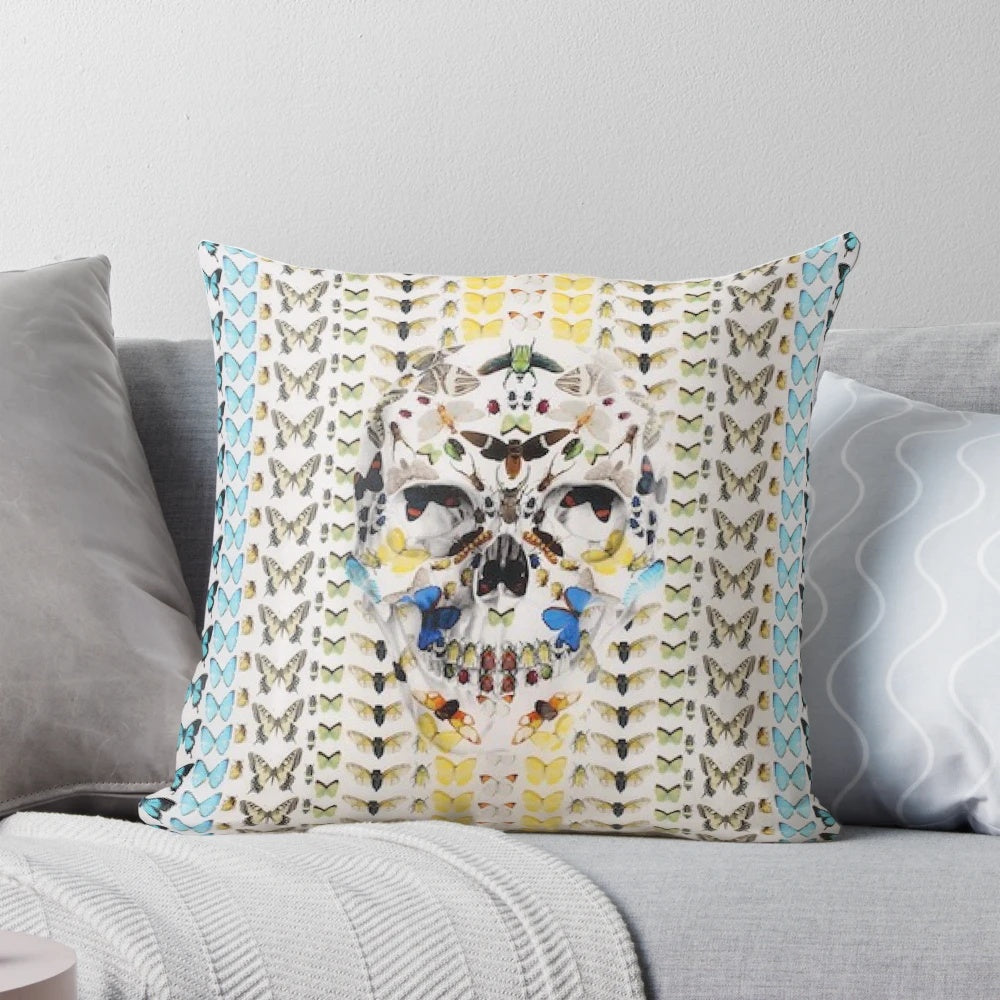 Stylish skull and butterfly design decorative pillow for modern home decor