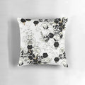 Stylish space bee-themed decorative throw pillow with intricate black linework and golden honeycomb design