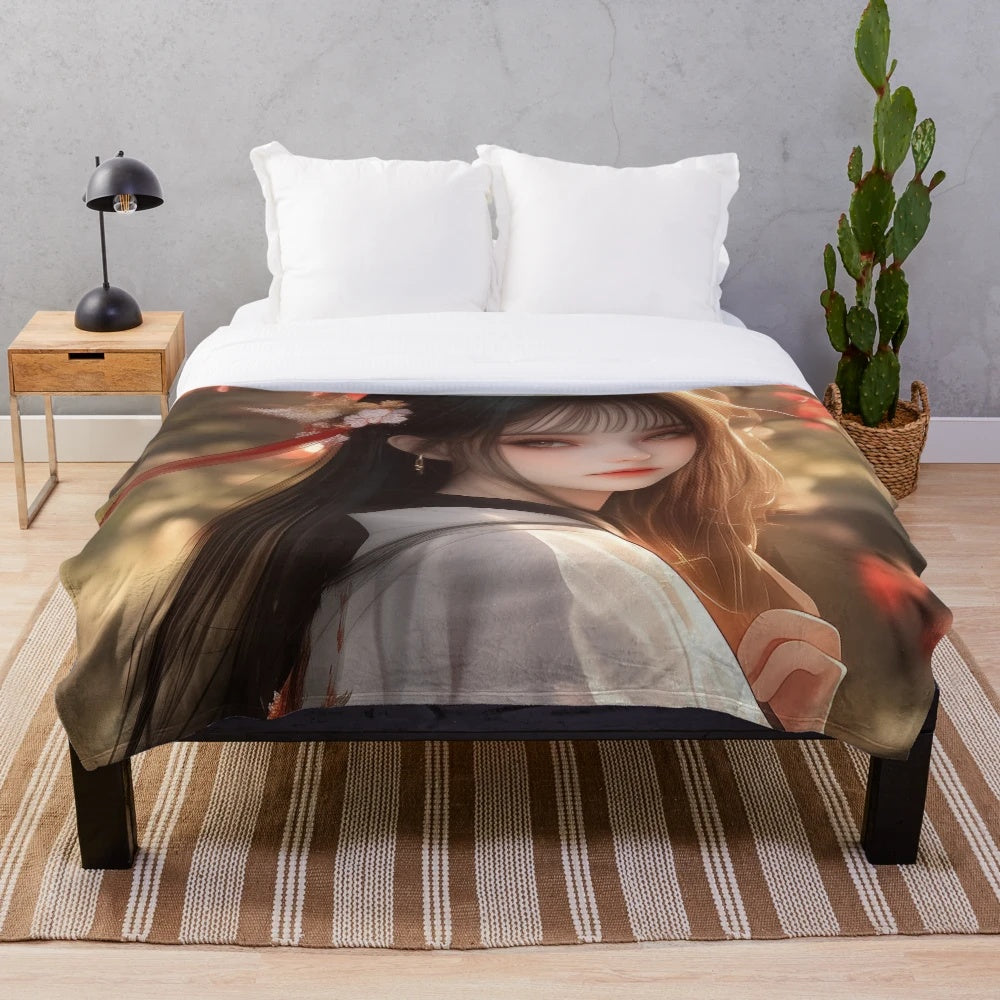 Whispers of Spring Plush Blanket featuring delicate cherry blossom petals and soft, cozy textures