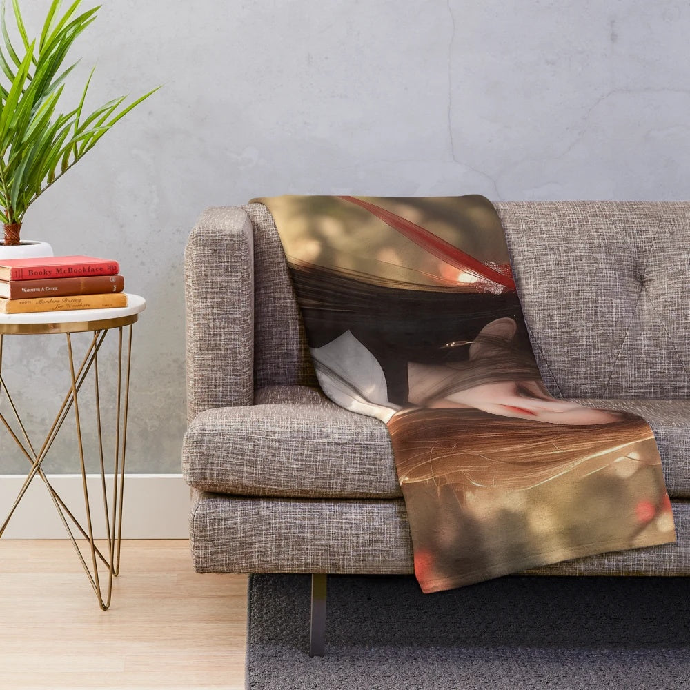 Whispers of Spring Plush Blanket featuring delicate cherry blossom petals and soft, cozy textures