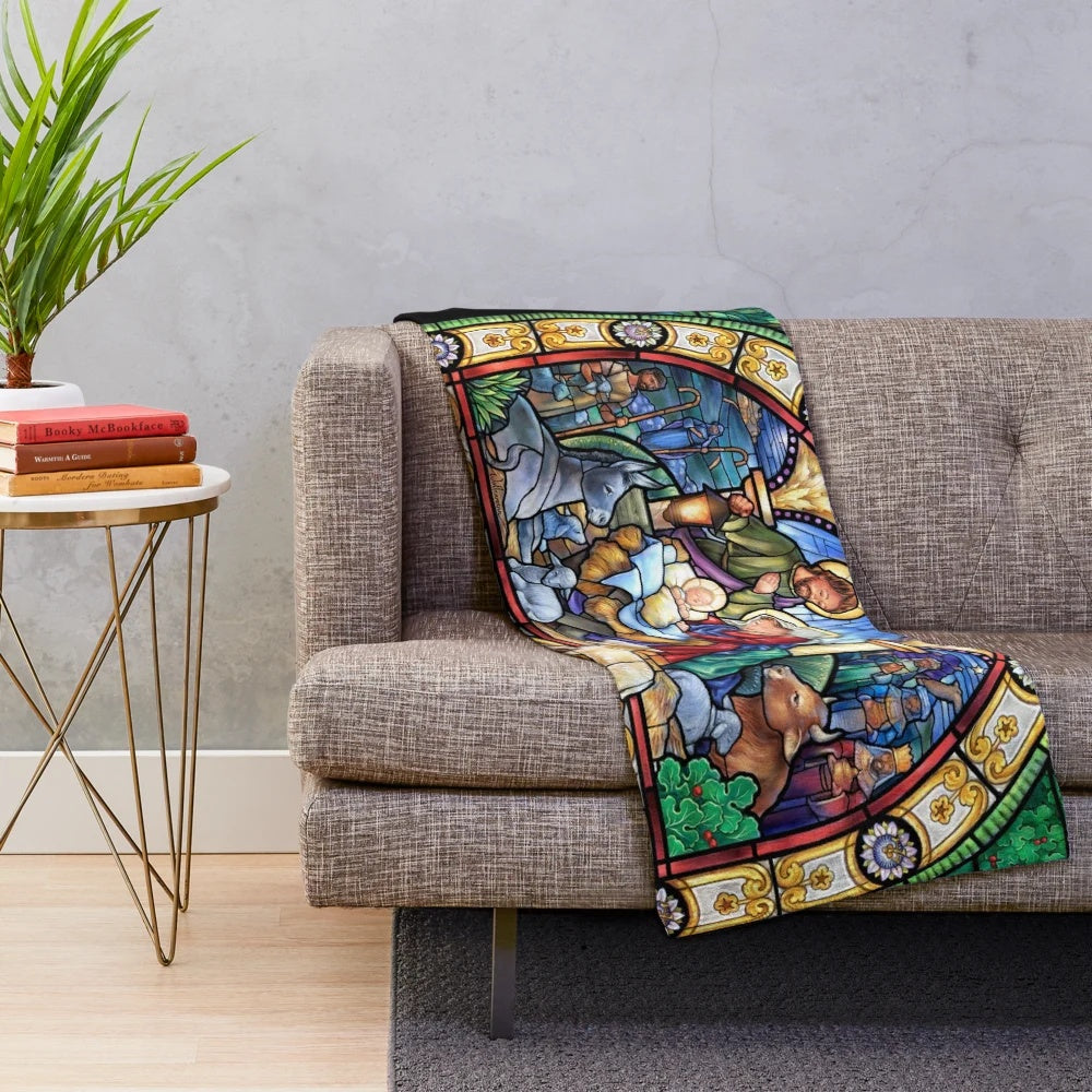 Stained glass nativity scene plush blanket