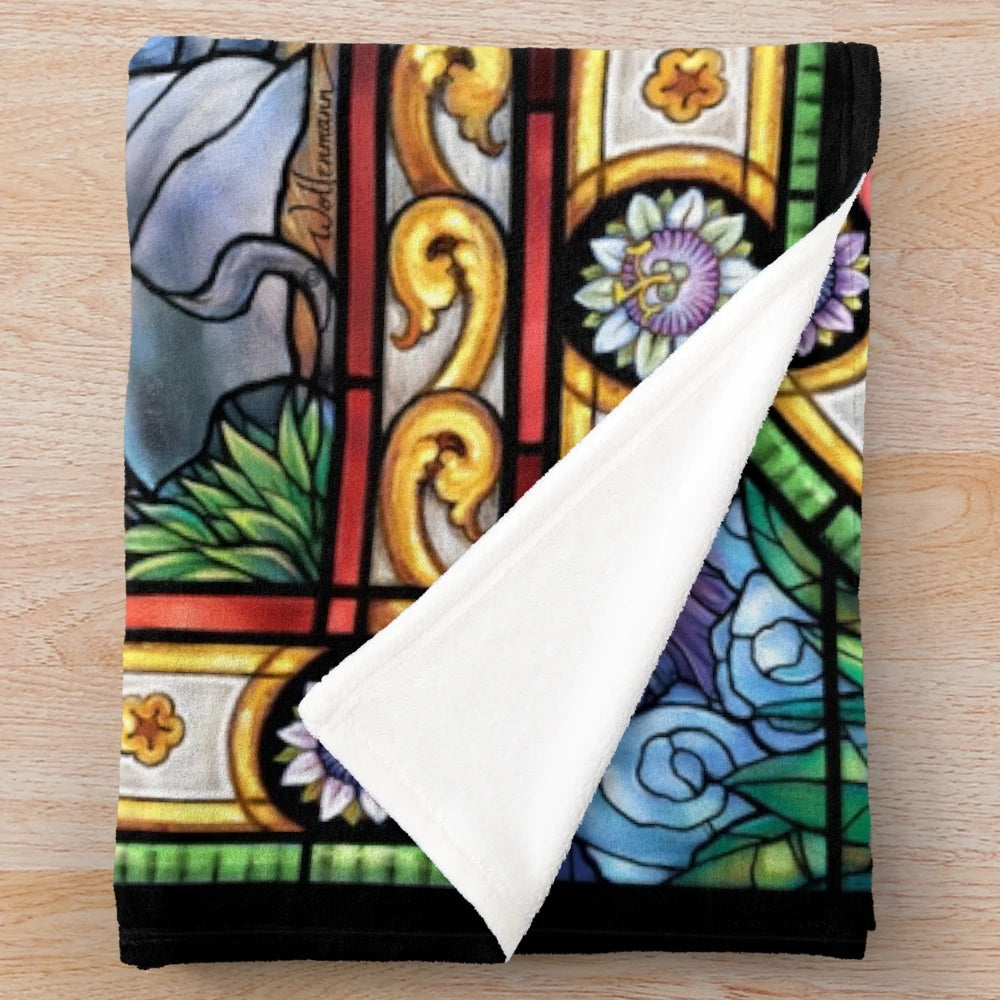 Stained glass nativity scene plush blanket