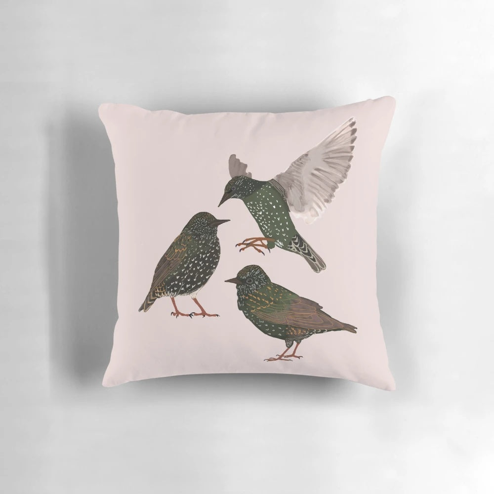 Decorative throw pillow featuring a beautiful starling bird silhouette design