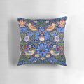 Decorative throw pillow featuring the iconic "Strawberry Thief" design by renowned Victorian artist William Morris