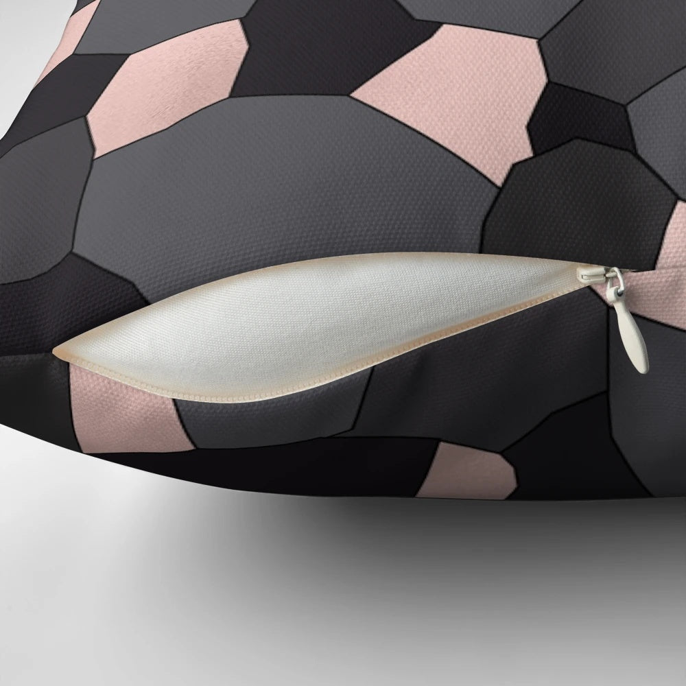 Luxurious rose gold and grey mosaic patterned pillow with a touch of glamour and sophistication.