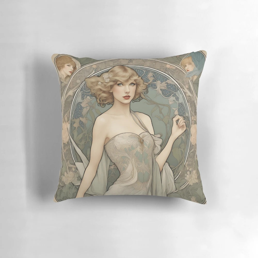 Taylor Swift Folklore album fan art printed on a soft and cozy pillow